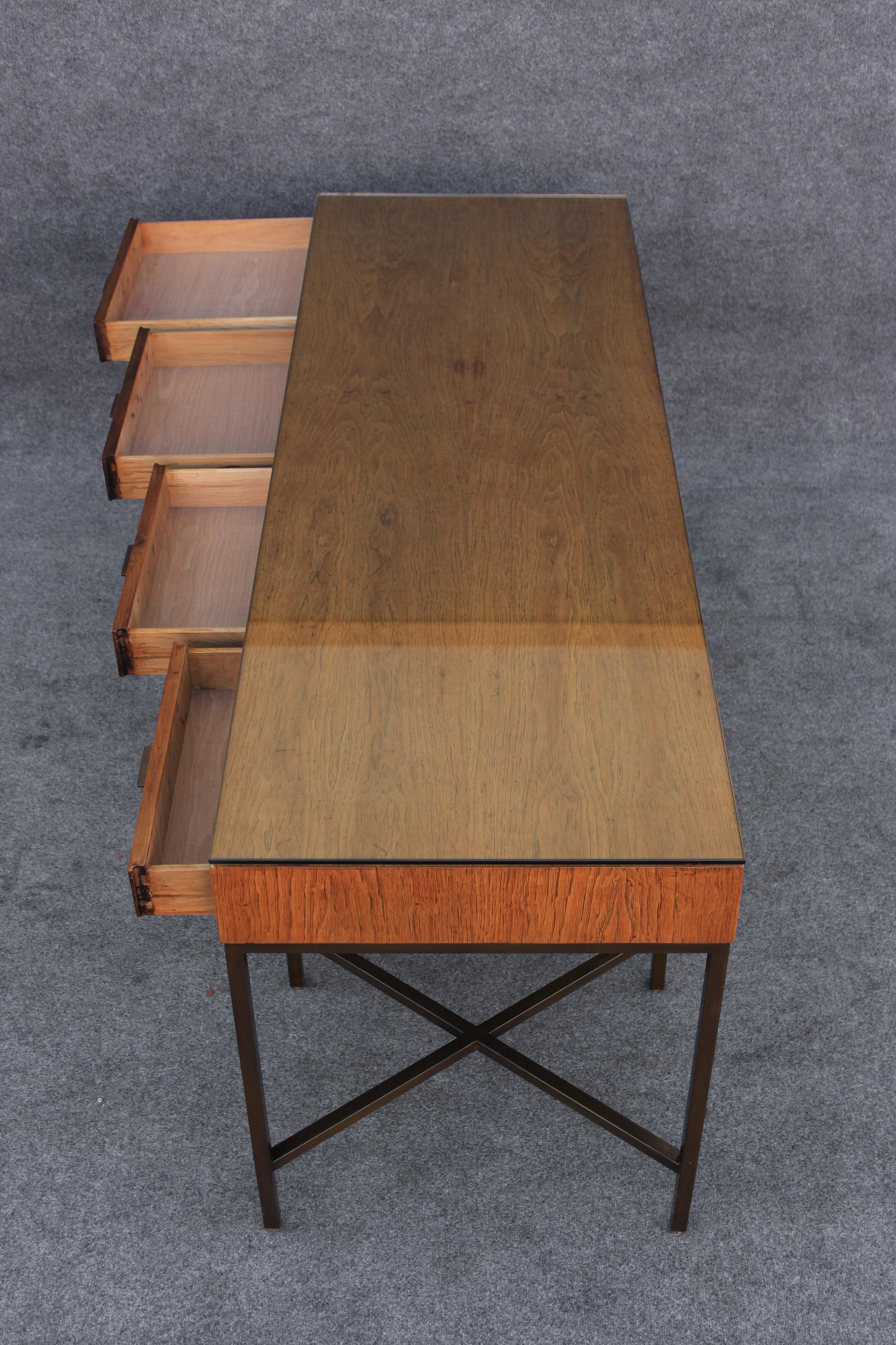 Restored Chestnut & Bronze 4-Drawer Large Desk by Jack Cartwright for Founders For Sale 7