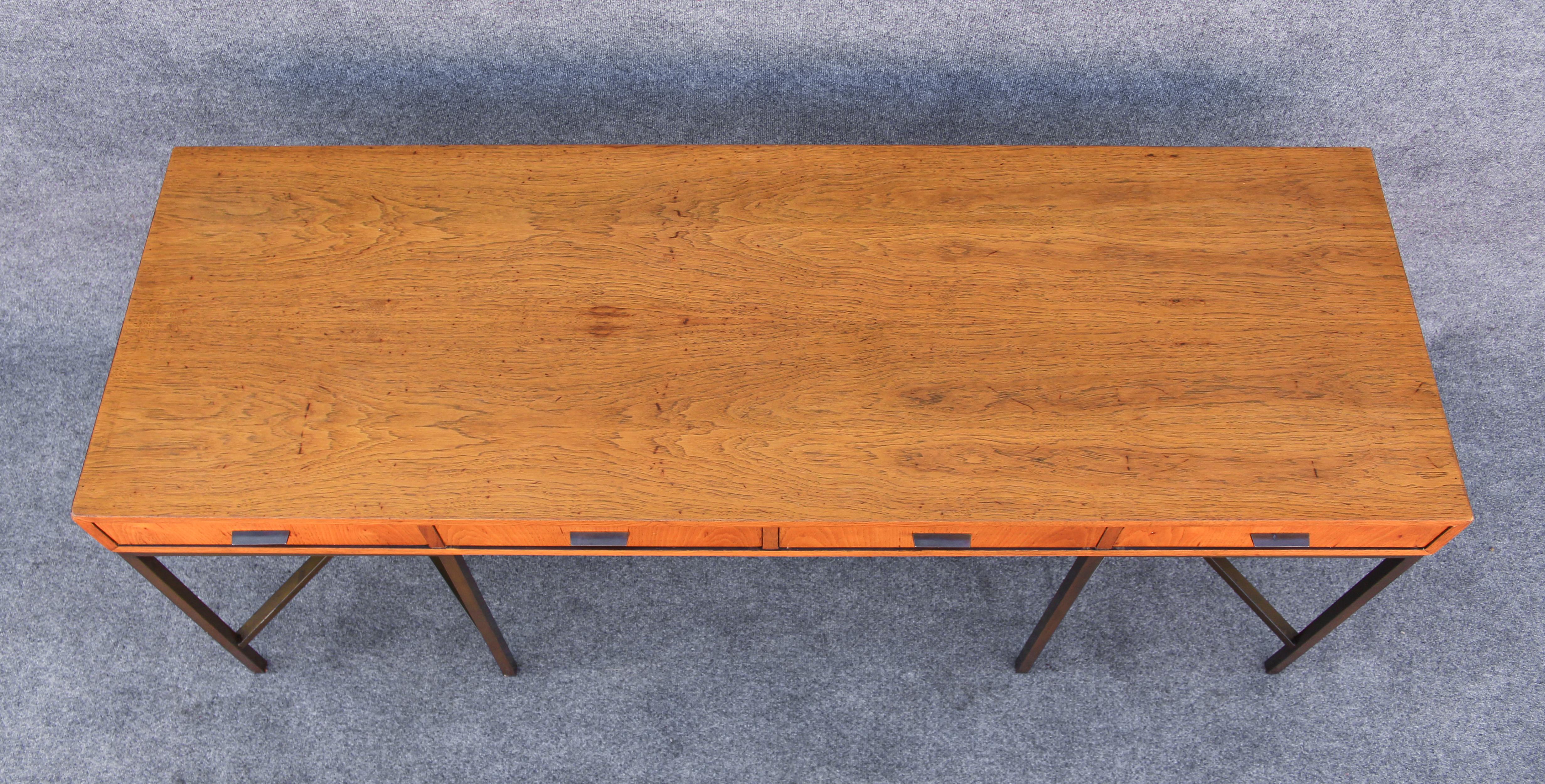Restored Chestnut & Bronze 4-Drawer Large Desk by Jack Cartwright for Founders For Sale 8