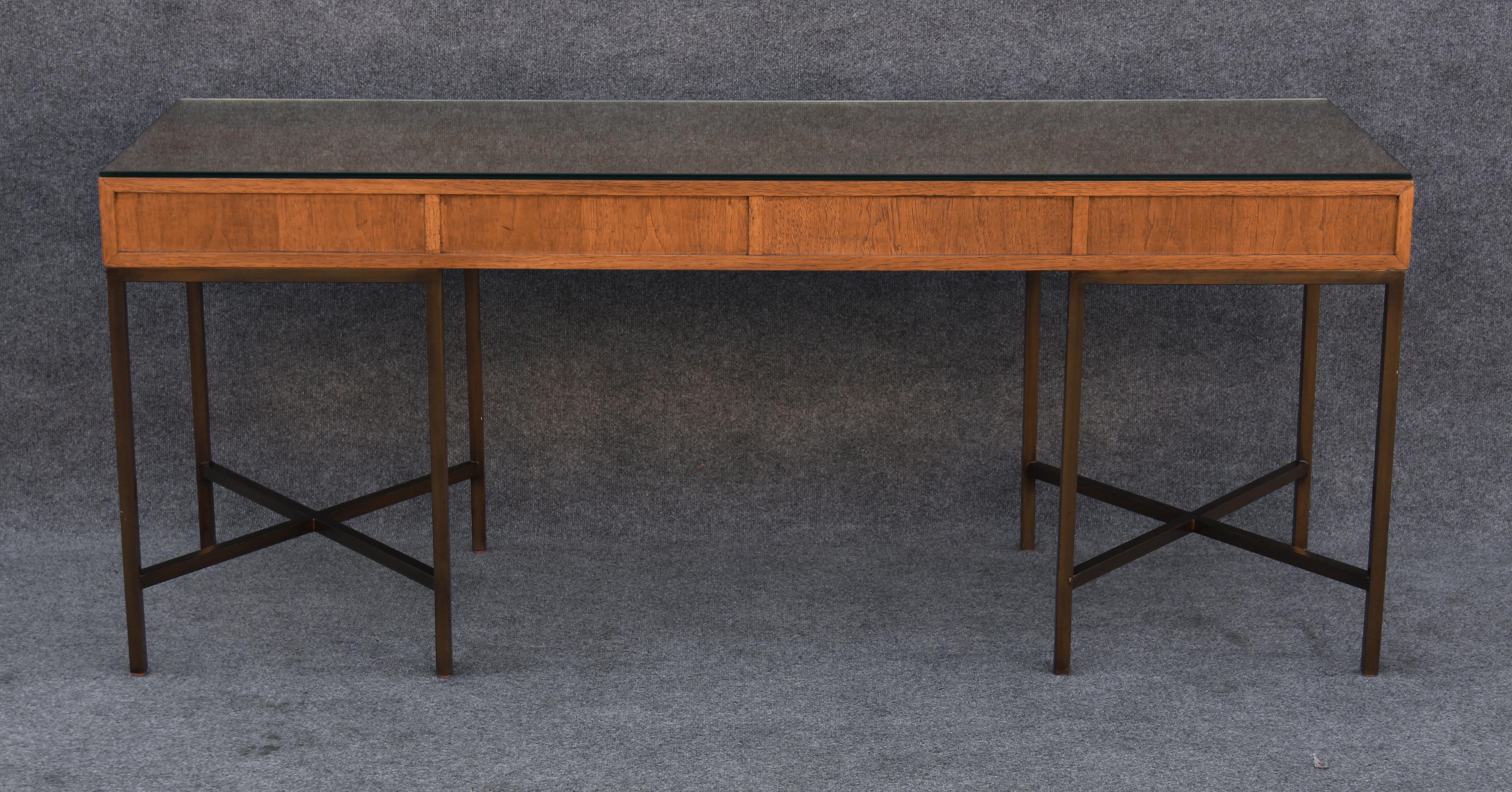 Restored Chestnut & Bronze 4-Drawer Large Desk by Jack Cartwright for Founders For Sale 13