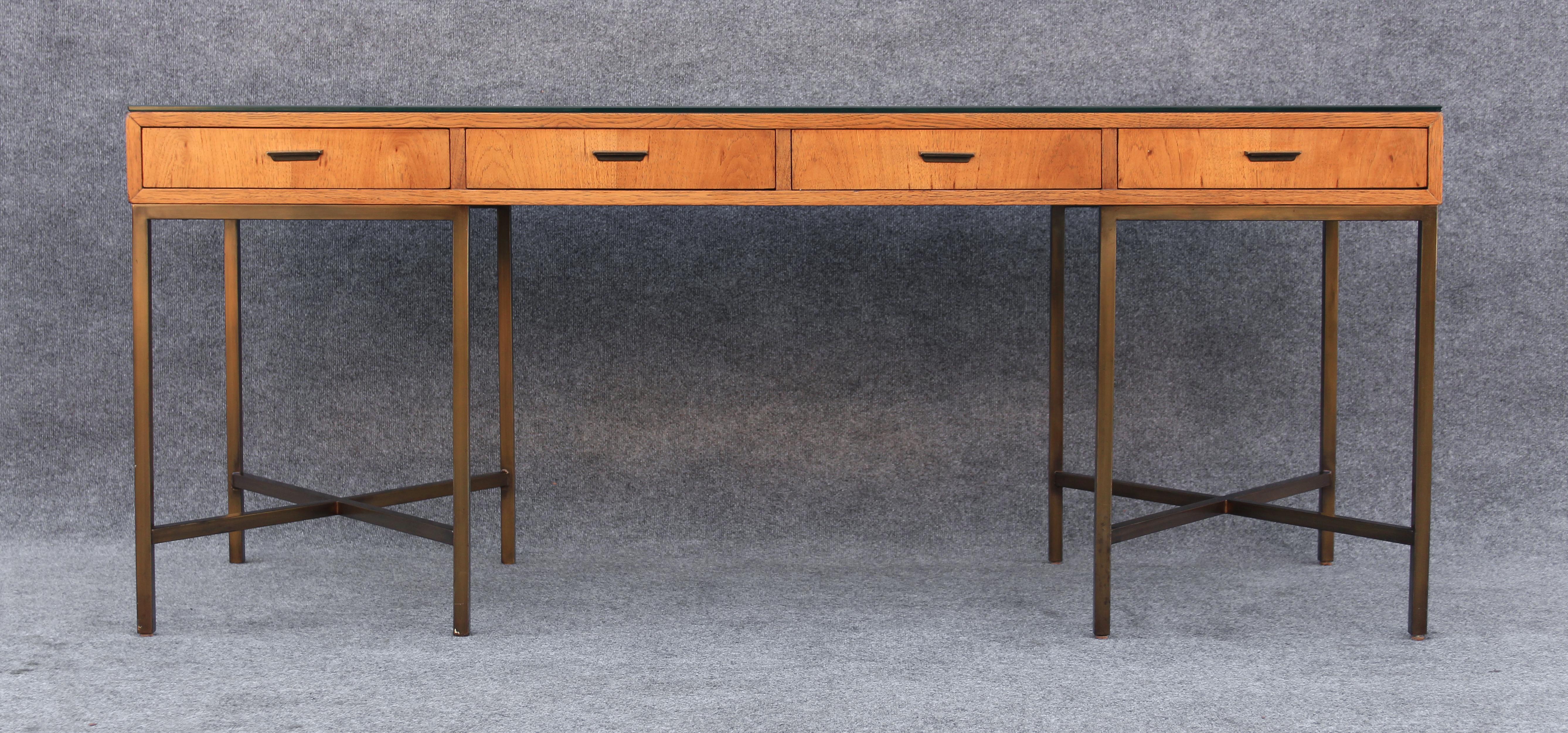Mid-Century Modern Restored Chestnut & Bronze 4-Drawer Large Desk by Jack Cartwright for Founders For Sale