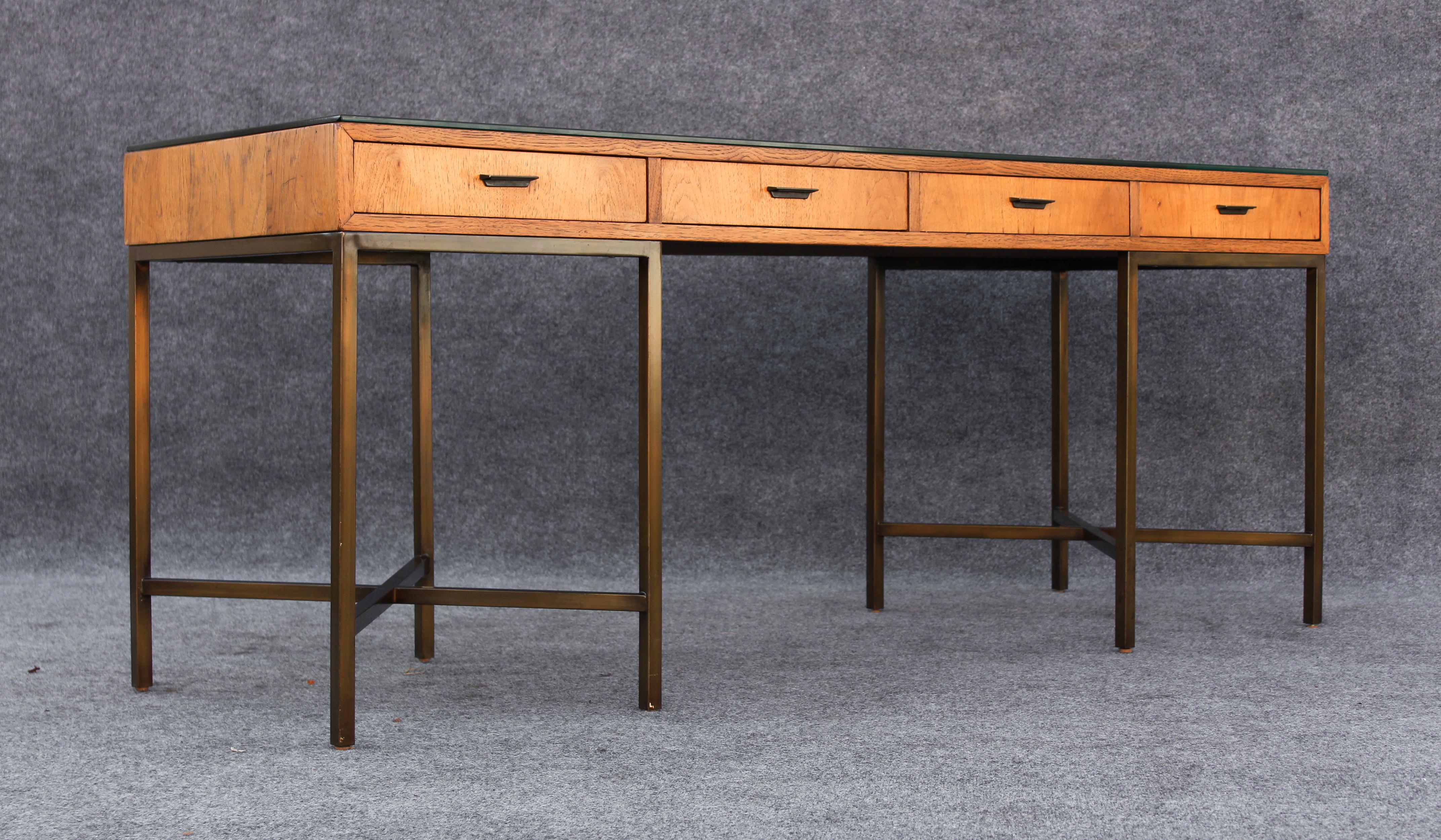 Plated Restored Chestnut & Bronze 4-Drawer Large Desk by Jack Cartwright for Founders For Sale