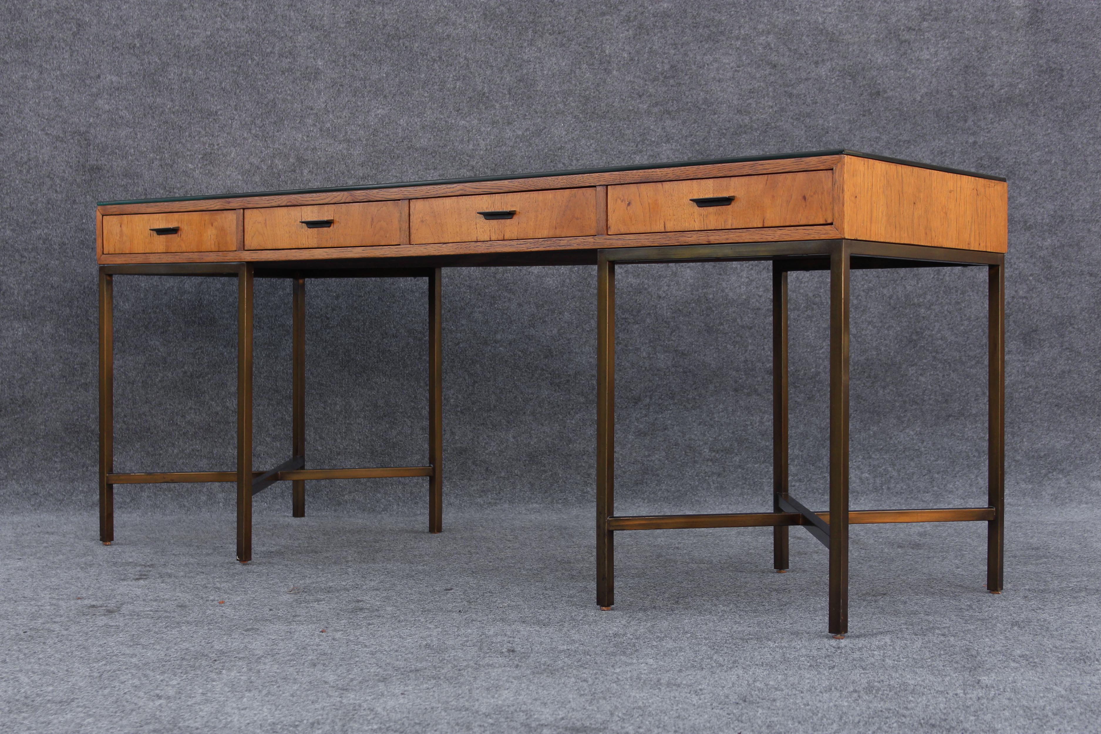 Restored Chestnut & Bronze 4-Drawer Large Desk by Jack Cartwright for Founders In Good Condition For Sale In Philadelphia, PA