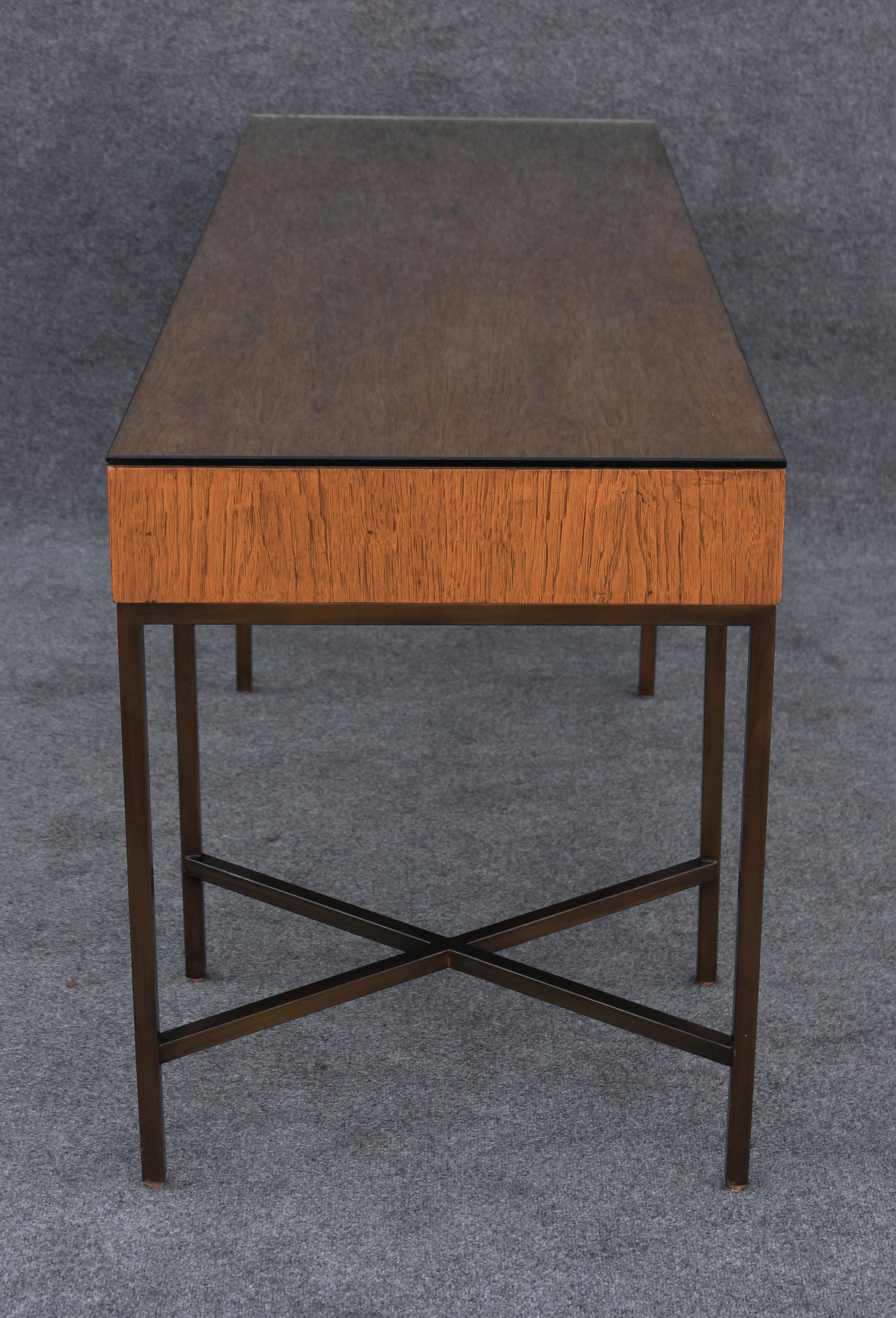 Restored Chestnut & Bronze 4-Drawer Large Desk by Jack Cartwright for Founders For Sale 1