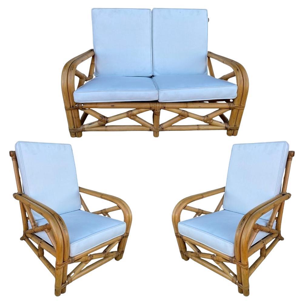 Restored Child Size "1949er" Two-Strand Rattan Sofa & Lounge Chair Set