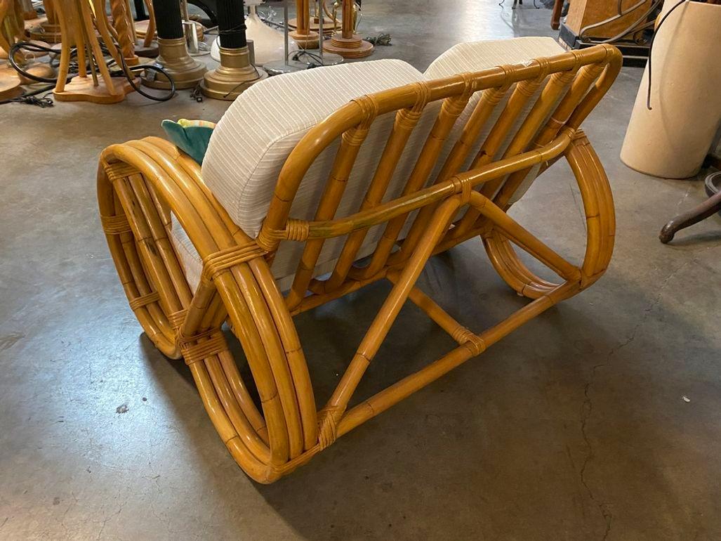 Restored Child Size 3-Strand Round Full Pretzel Rattan Sofa & Lounge Chair For Sale 8