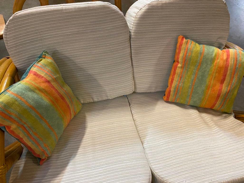 Restored Child Strand Round Full Pretzel Rattan Sofa & Lounge Chair For Sale 8