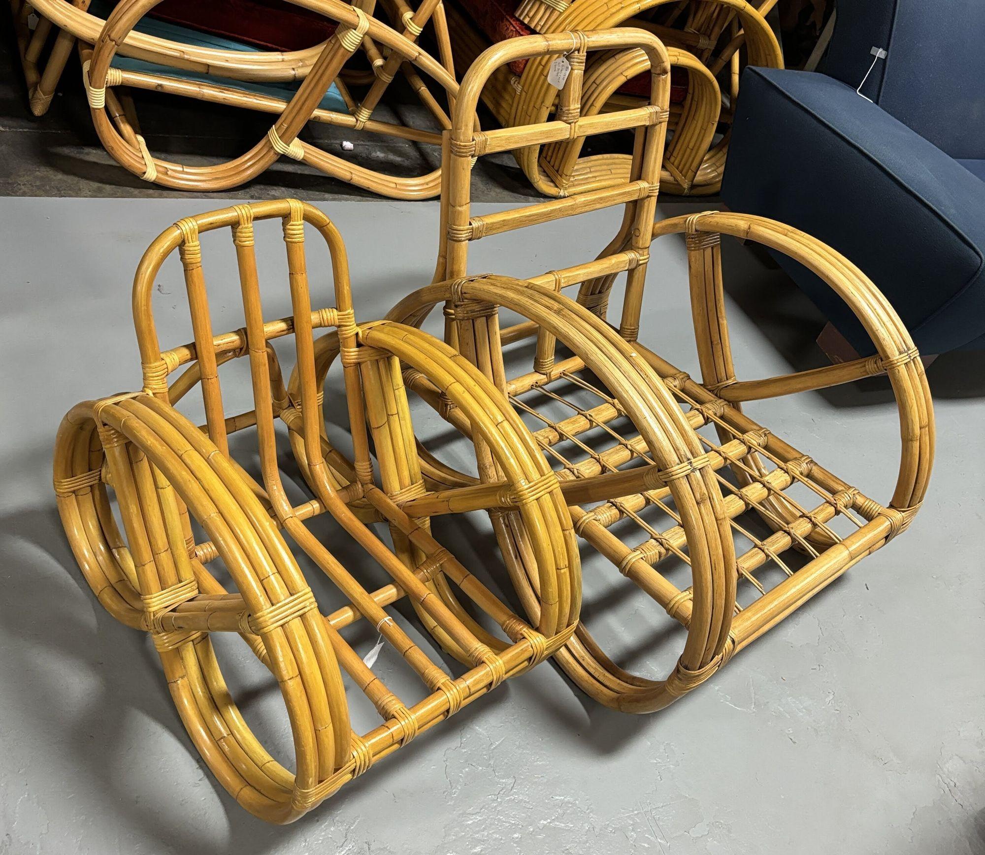 Restored Child Size 3-Strand Round Full Pretzel Rattan Sofa & Lounge Chair For Sale 10