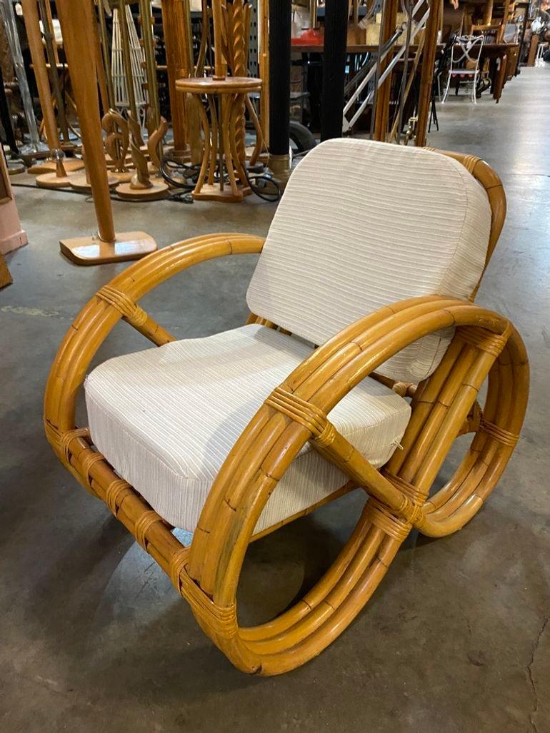Restored Child Size 3-Strand Round Full Pretzel Rattan Sofa & Lounge Chair For Sale 1