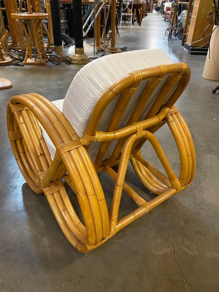 Restored Child Size 3-Strand Round Full Pretzel Rattan Sofa & Lounge Chair For Sale 2