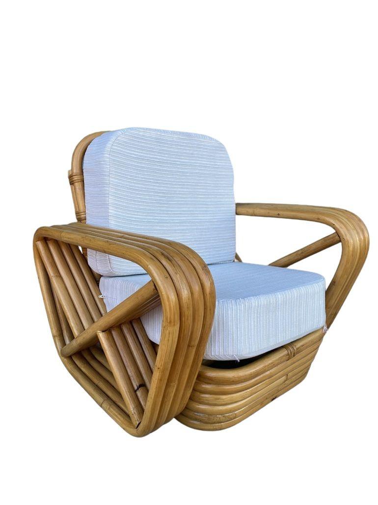 Restaurierte Kind Größe 4-Strang Quadrat Brezel Rattan Lounge Stuhl Paar (Mitte des 20. Jahrhunderts) im Angebot