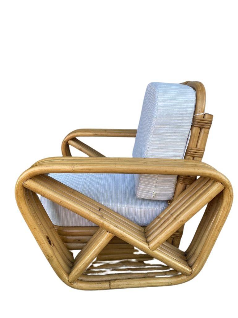 Restored Child Size 4-Strand Square Pretzel Rattan Lounge Chair Pair For Sale 1
