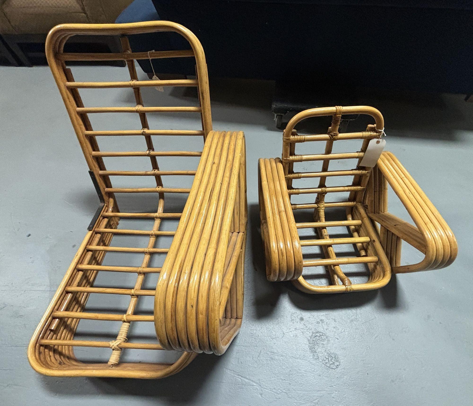Restored Child Size 4-Strand Square Pretzel Rattan Lounge Chair Pair 3