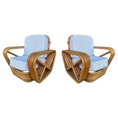 Retro Restored Child Size 4-Strand Square Pretzel Rattan Lounge Chair Pair