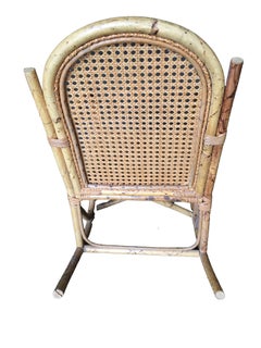 Child Size Rattan Rocking Chair with Wicker Woven Seat, Circa 1950