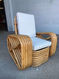 Restored Child Size Reverse Six-Strand Square Pretzel Rattan Lounge Chair, Pair