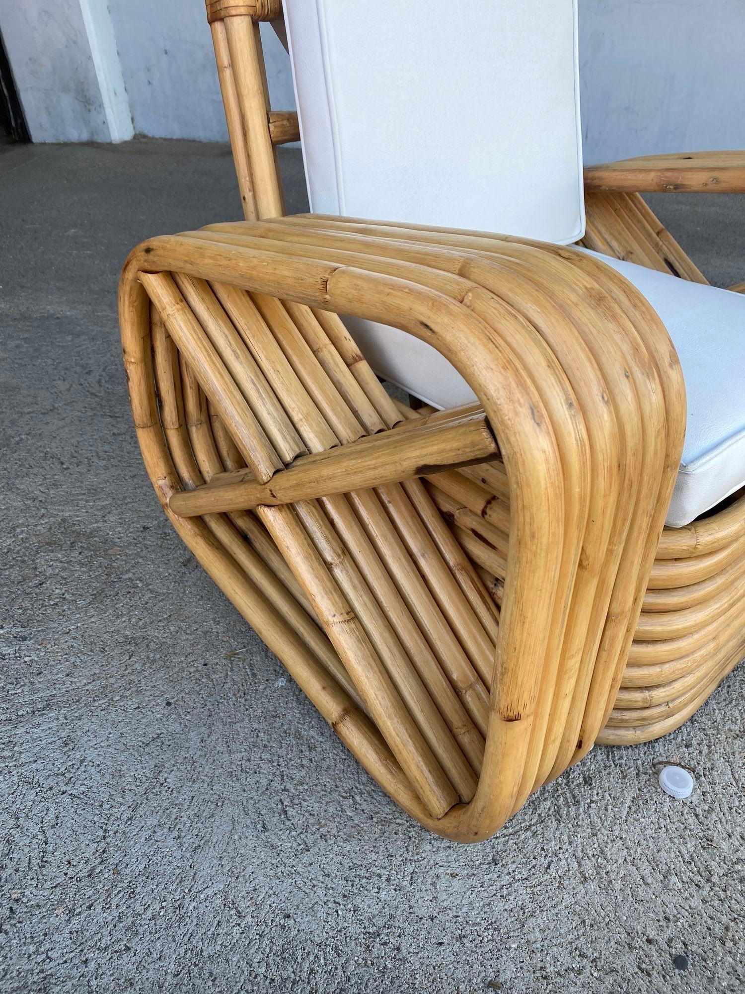 Restored Child Size Reverse Five-Strand Square Pretzel Rattan Lounge Chair, Pair In Excellent Condition In Van Nuys, CA