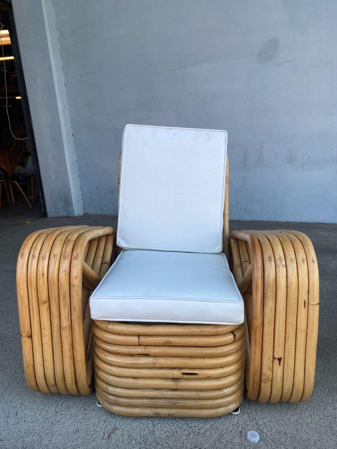 Restored Child Size Reverse Five-Strand Square Pretzel Rattan Lounge Chair, Pair 1
