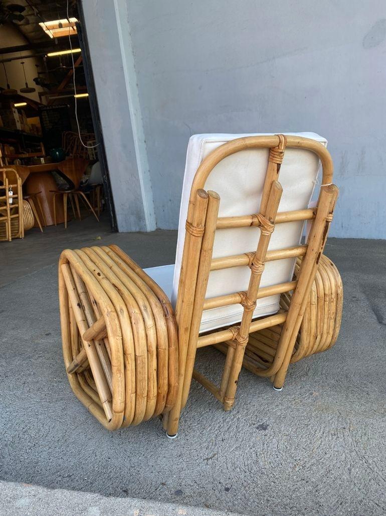 Chaise longue en rotin à six brins carrés, taille enfant, restaurée, paire en vente 3