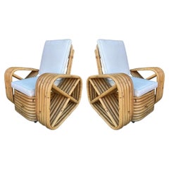 Restored Child Size Six-Strand Square Pretzel Rattan Lounge Chair, Pair