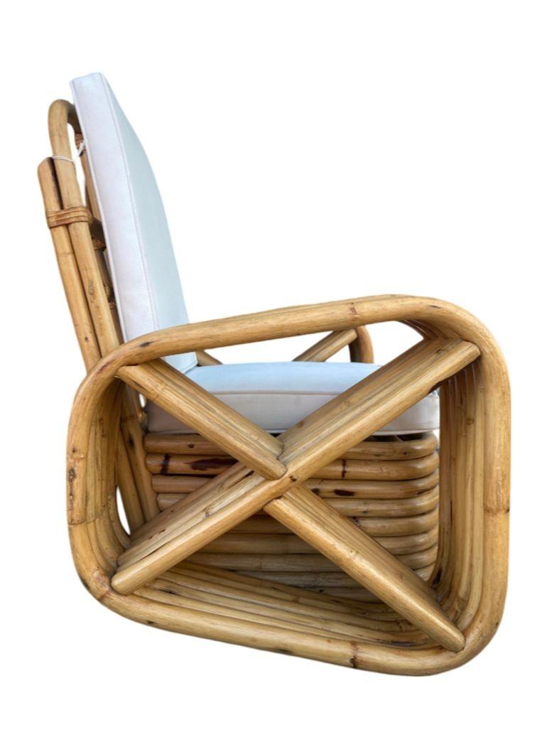 Mid-20th Century Restored Child Size Six-Strand Square Pretzel Rattan Lounge Chair, Pair For Sale