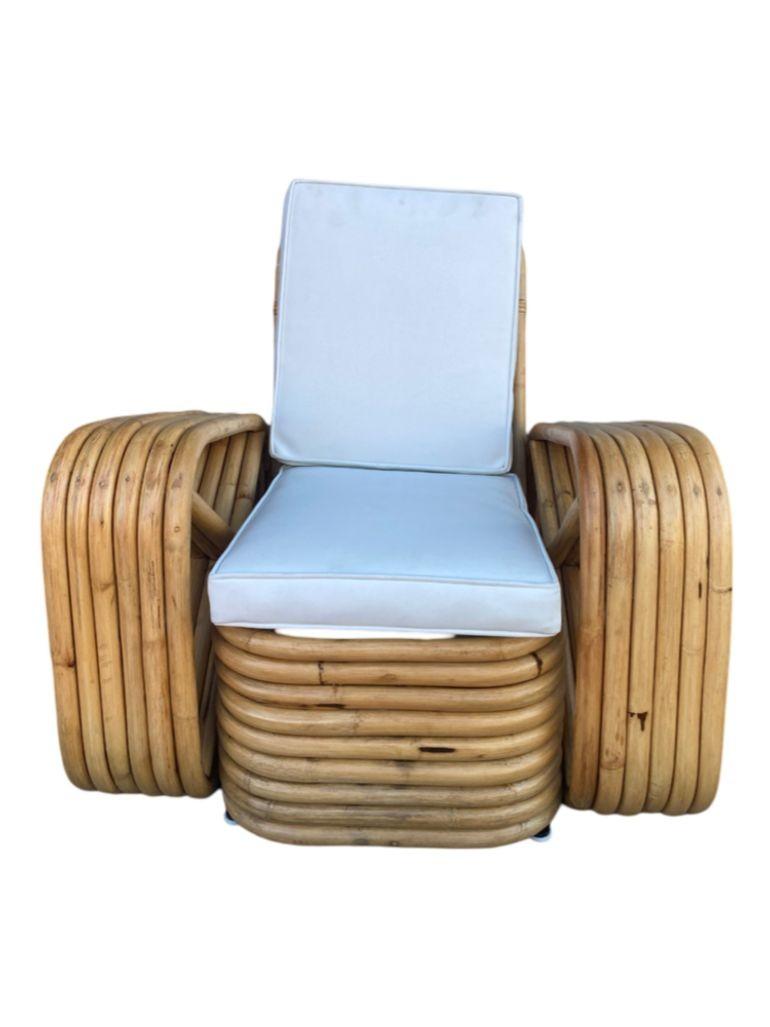 Restored Child Size Six-Strand Square Pretzel Rattan Lounge Chair, Pair For Sale 1