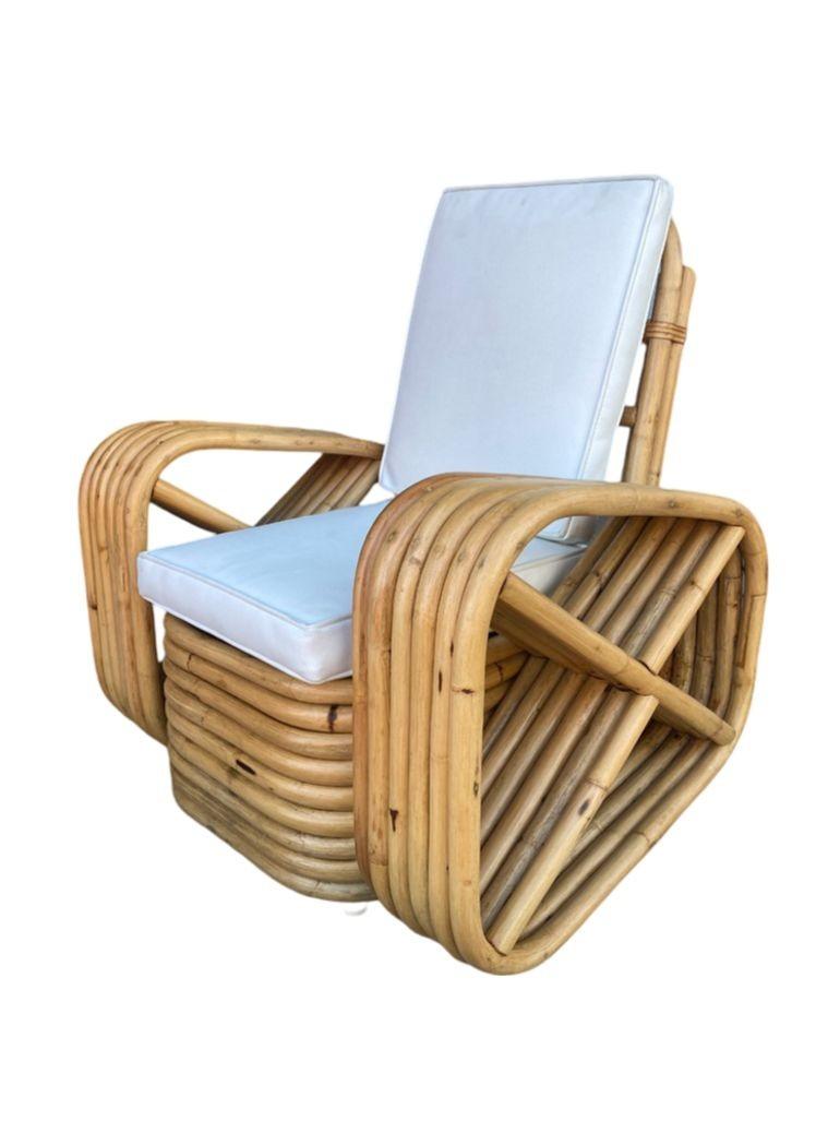 Restored Child Size Six-Strand Square Pretzel Rattan Lounge Chair, Pair For Sale 2
