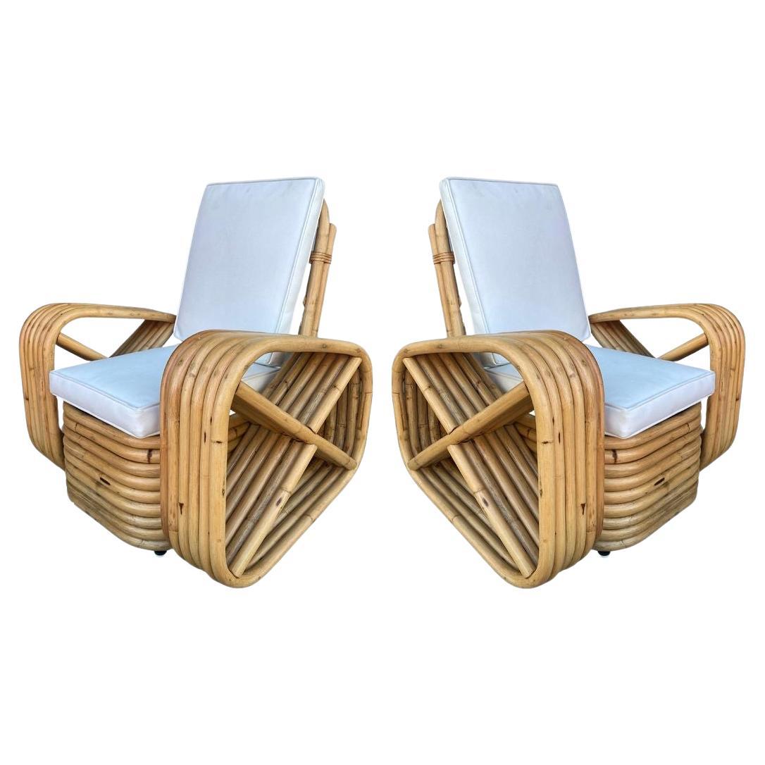 Restored Child Size Six-Strand Square Pretzel Rattan Lounge Chair, Pair
