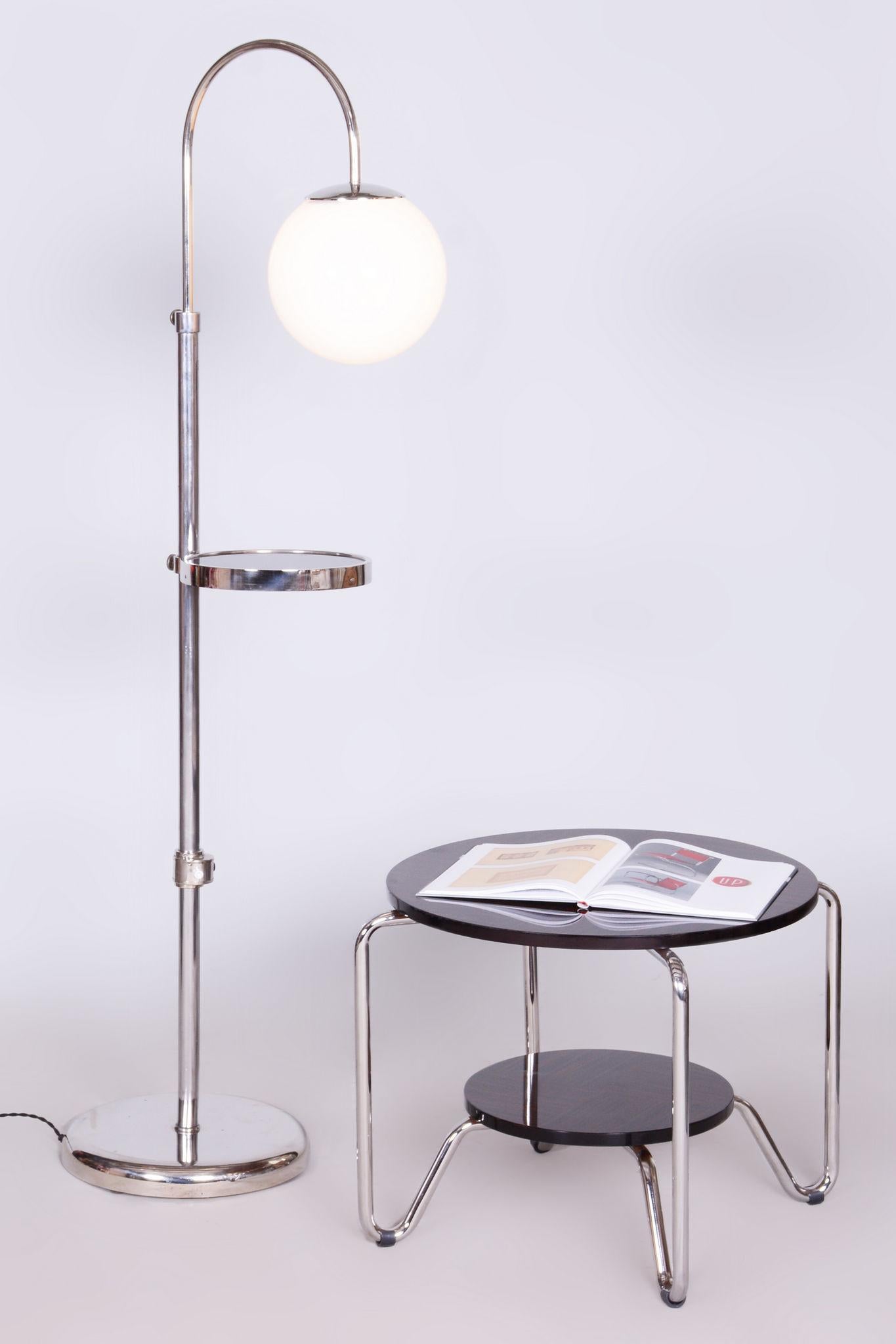 Bauhaus Restored Chrome Floor Lamp, Steel, Milk Glass, Adjustable Height, Czech, 1930s For Sale