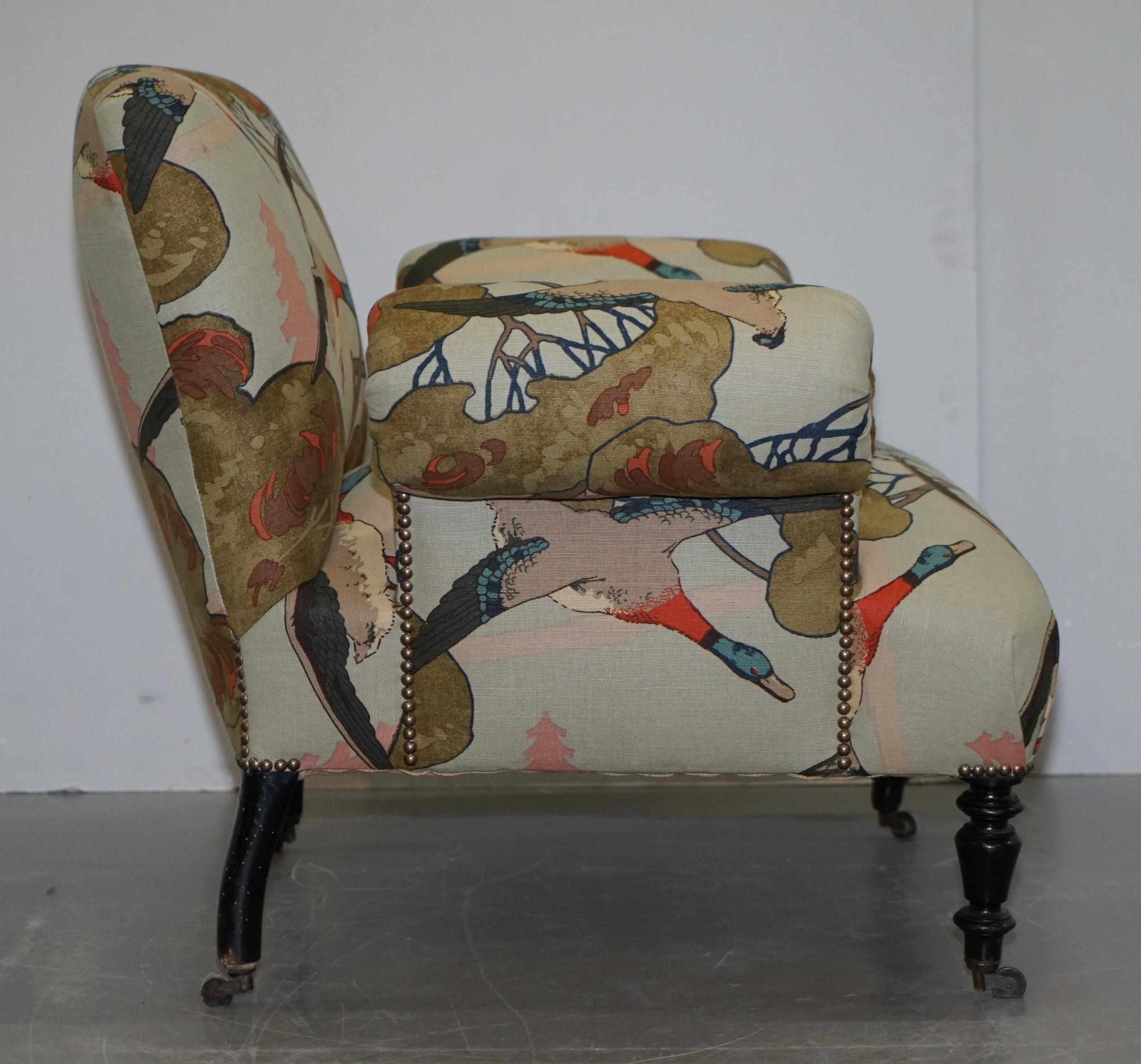 Restored circa 1810 Regency Bluster Arm Armchair Mulberry Flying Duck Fabric 5