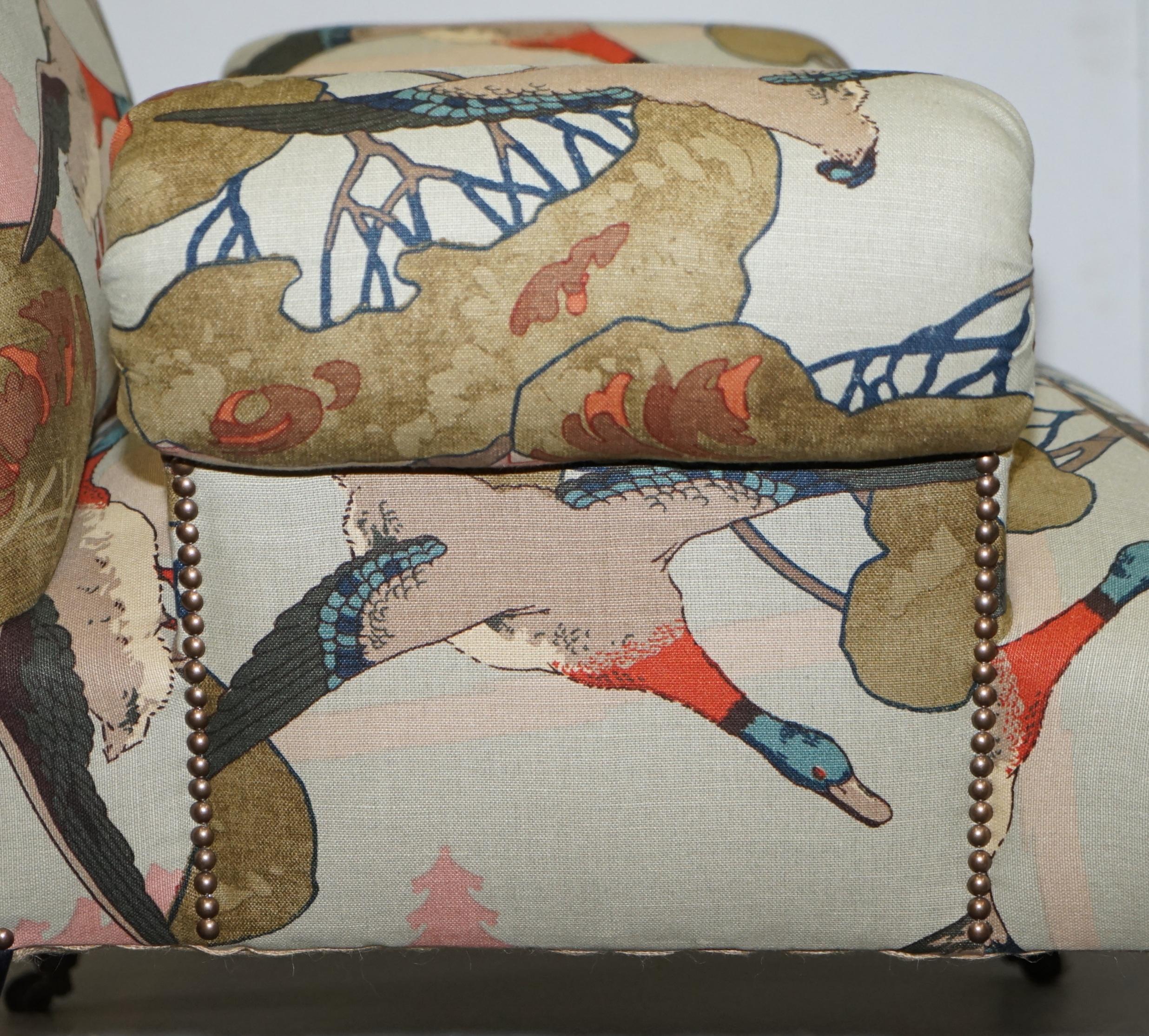 Restored circa 1810 Regency Bluster Arm Armchair Mulberry Flying Duck Fabric 3