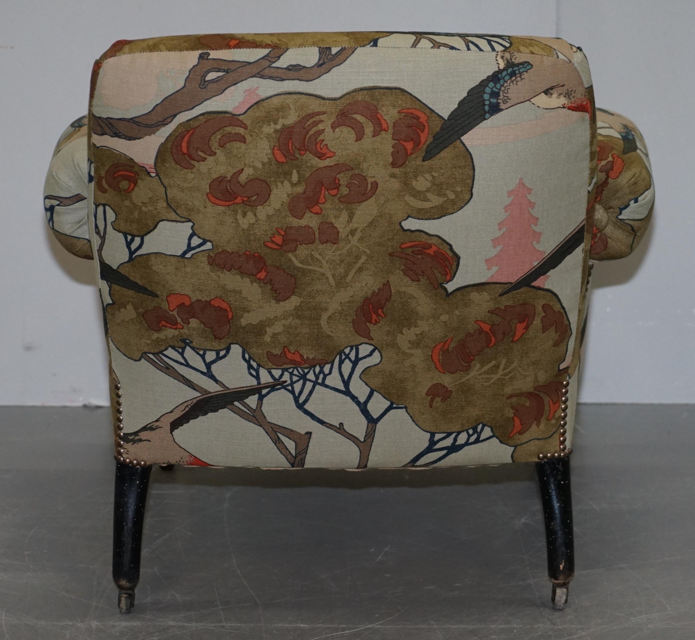 Restored circa 1810 Regency Bluster Arm Armchair Mulberry Flying Duck Fabric 7