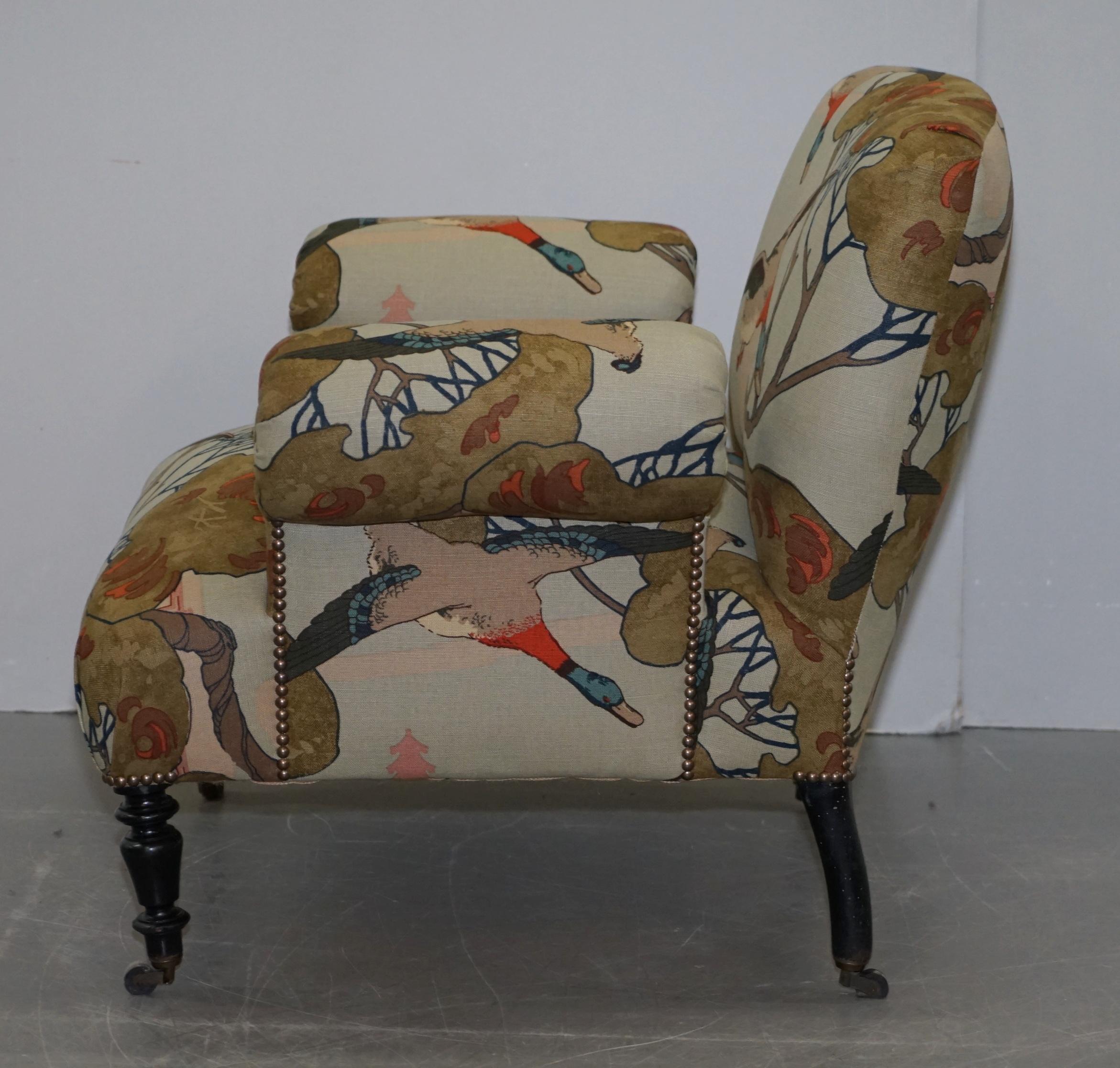 Restored circa 1810 Regency Bluster Arm Armchair Mulberry Flying Duck Fabric 8