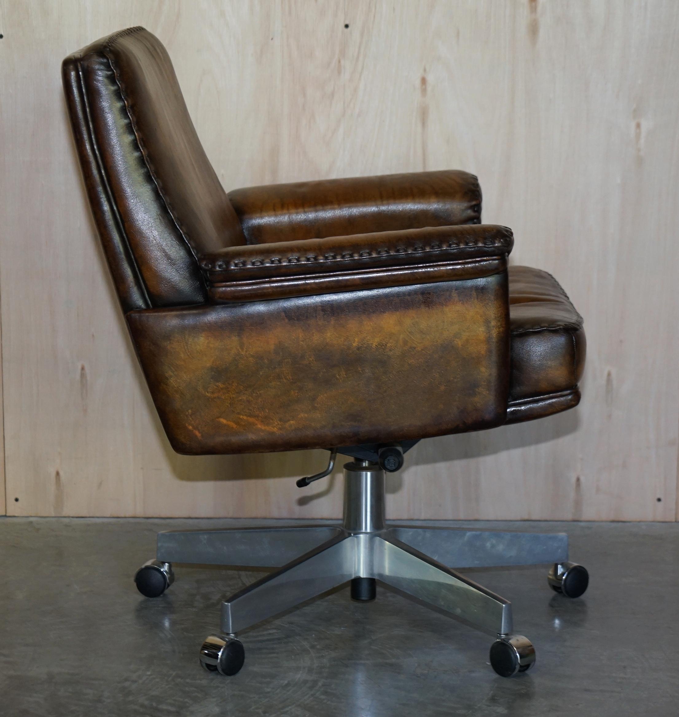 Restored circa 1960 De Sede DS-35 Brown Leather Office Captains Swivel Armchair 7