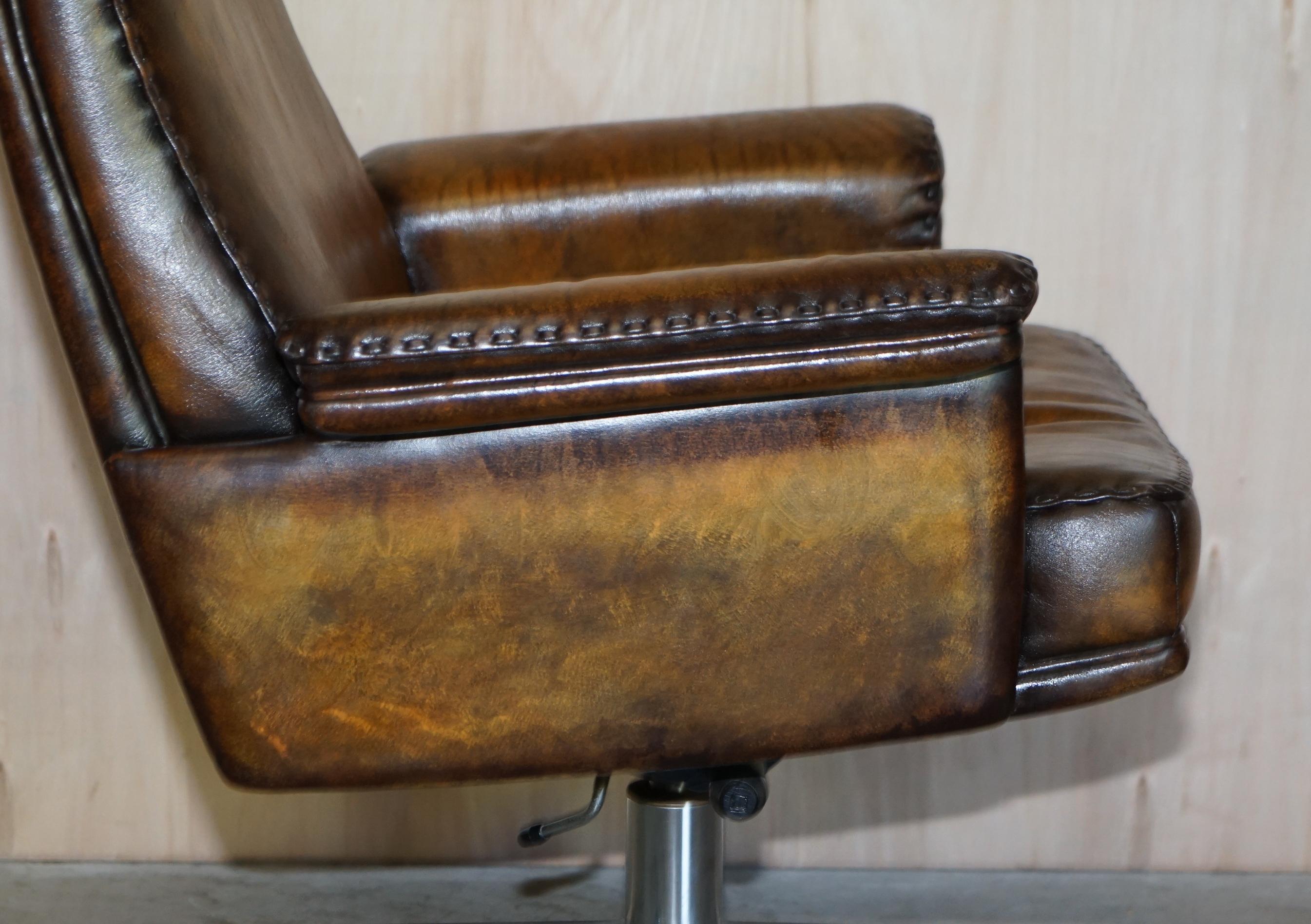 Restored circa 1960 De Sede DS-35 Brown Leather Office Captains Swivel Armchair 8