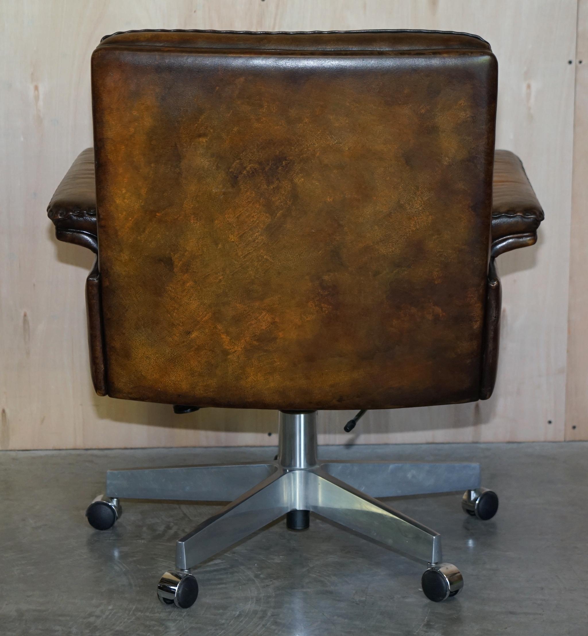 Restored circa 1960 De Sede DS-35 Brown Leather Office Captains Swivel Armchair 9
