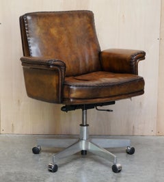 Restaurierter De Sede DS-35 Drehsessel aus braunem Leder für Bürokapitän, um 1960