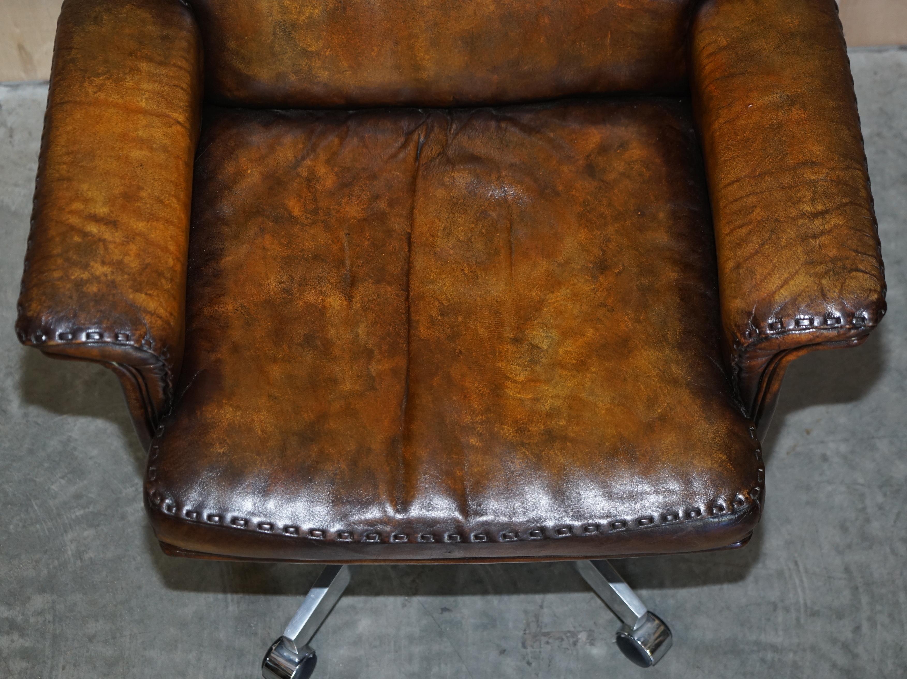 Hand-Carved Restored circa 1960 De Sede DS-35 Brown Leather Office Captains Swivel Armchair