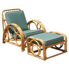 Restored Circles and Speed Rattan Lounge Chair with Ottoman, Chaise