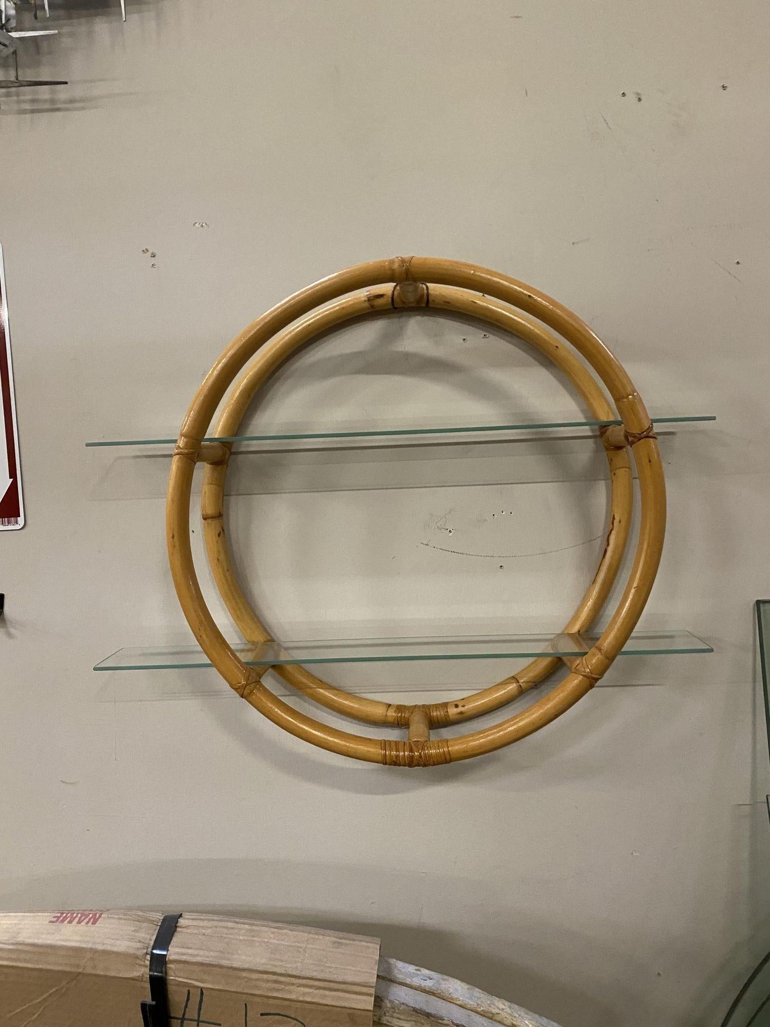 Circular rattan wall self featuring a unique two-strand 