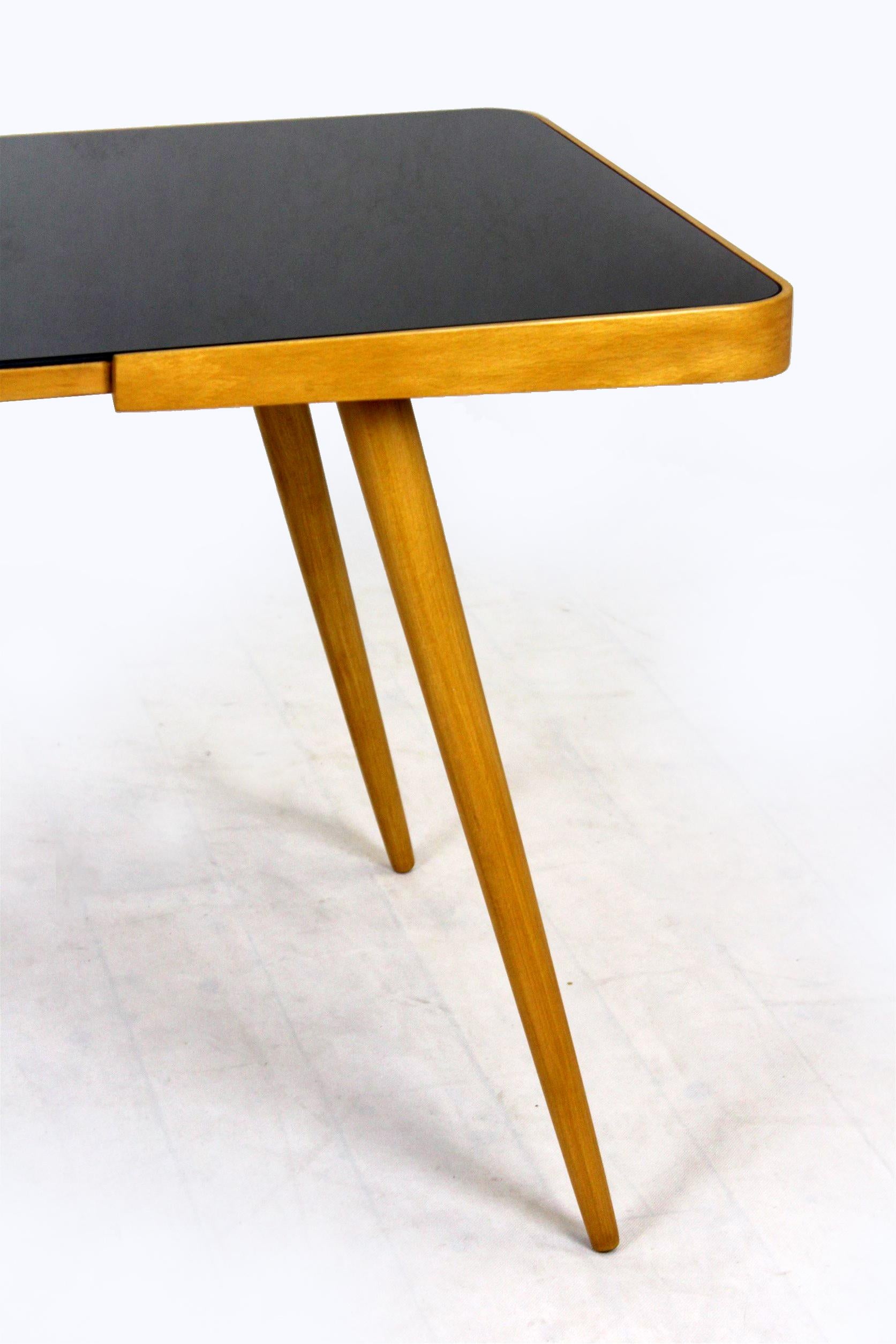 Restored Coffe Table with Black Glass Top by Jiří Jiroutek. 1960s In Excellent Condition In Żory, PL