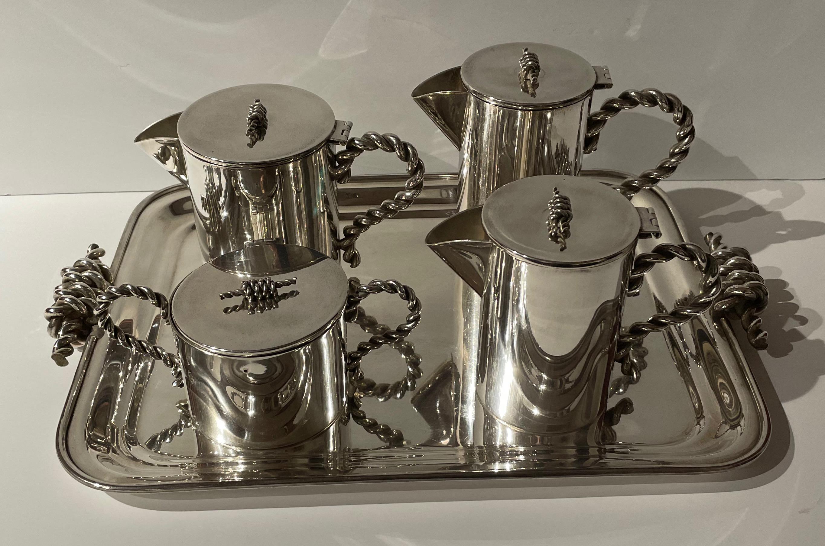 Argentine Restored Coffee Tea Set and Tray Art Deco For Sale