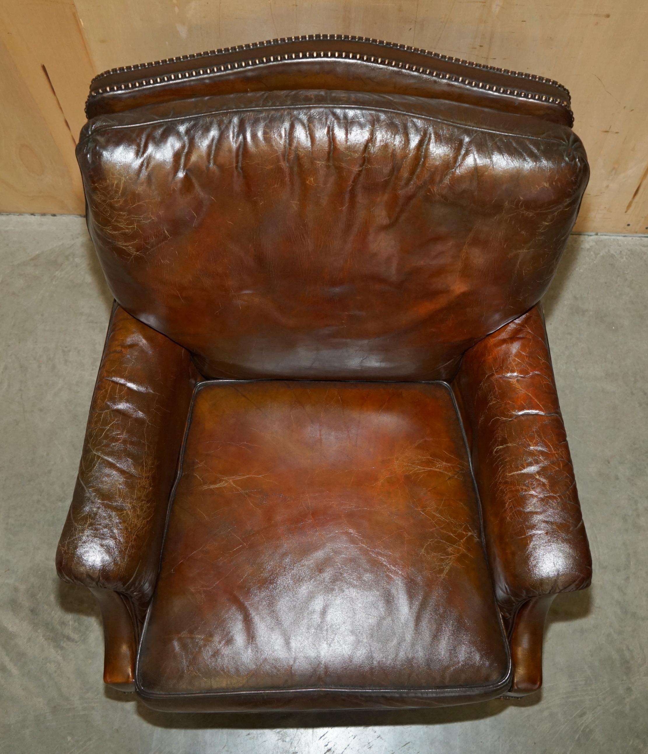 Hand-Crafted RESTORED CONTINENTAL HAND DYED BROWN LEATHER LiBRARY RECLINER ARMCHAIR & OTTOMAN