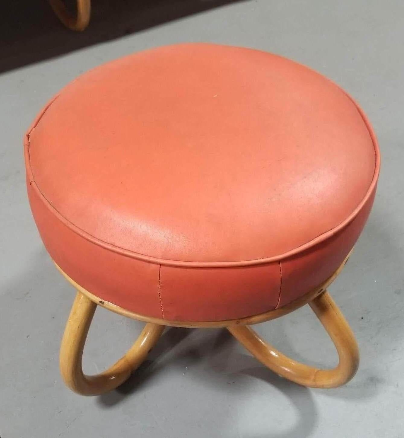 Mid-20th Century Restored Coral Orange Naugahyde Footstool For Sale