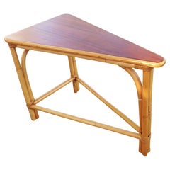 Restored Corner Rattan Side Table w/ Laminate Tabletop