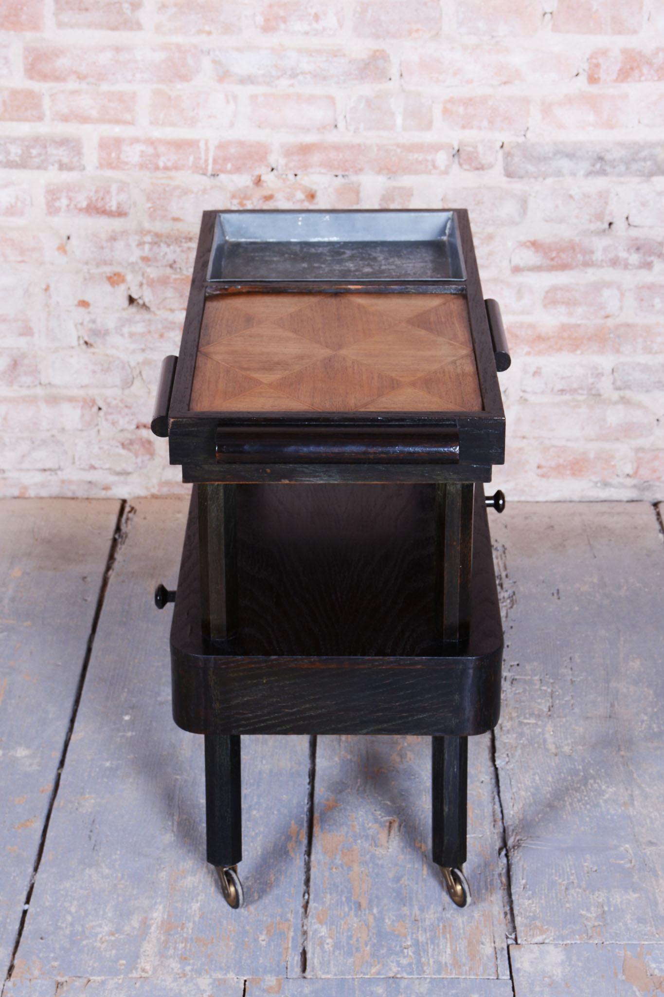 Carrello cubista restaurato, Oak, mogano, polacco, ceco, anni 1910 in vendita 3