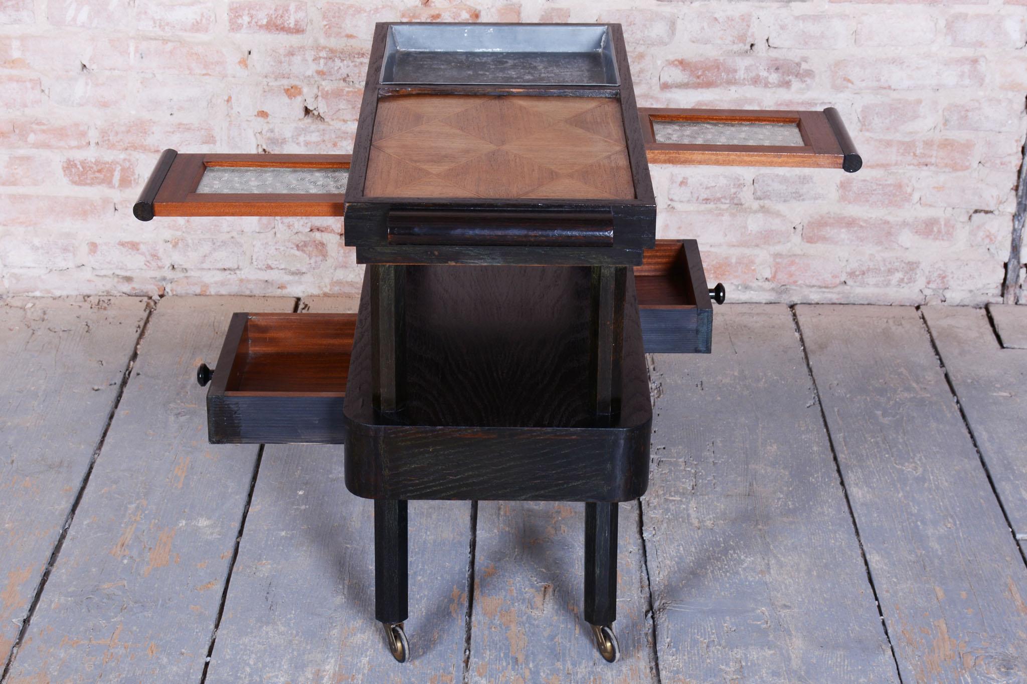 Carrello cubista restaurato, Oak, mogano, polacco, ceco, anni 1910 in vendita 4