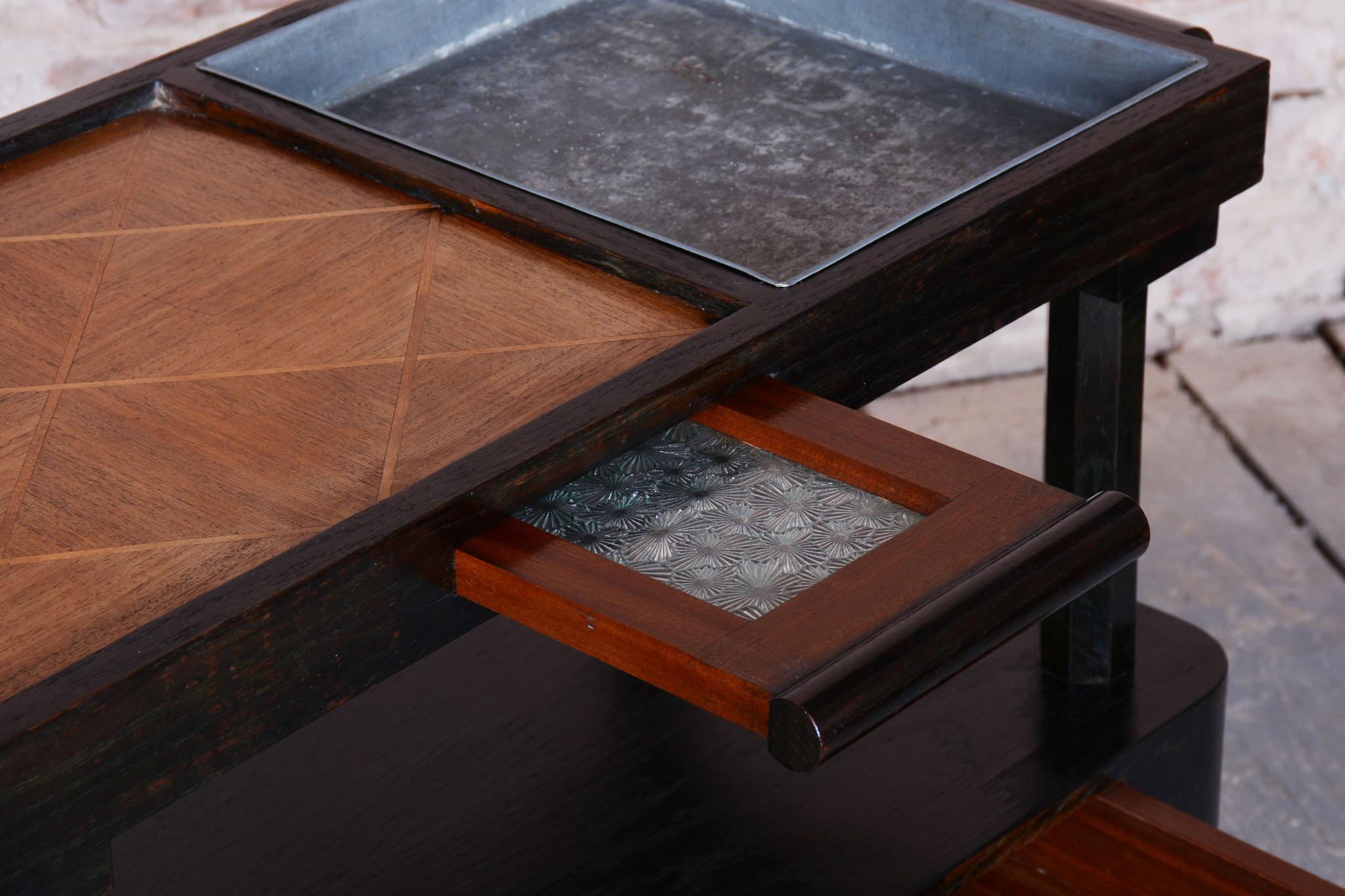 Legno Carrello cubista restaurato, Oak, mogano, polacco, ceco, anni 1910 in vendita