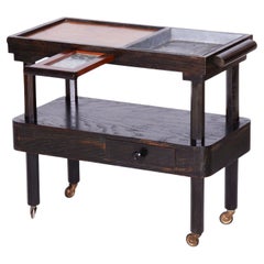 Antique Restored Cubist Trolley, Oak, Mahogany, Revived Polish, Czech, 1910s