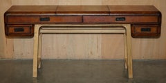 RESTORED CUSTOM HAND DYED CIGAR BROWN LEATHER LARGE SiDEBOARD CONSOLE TABLE