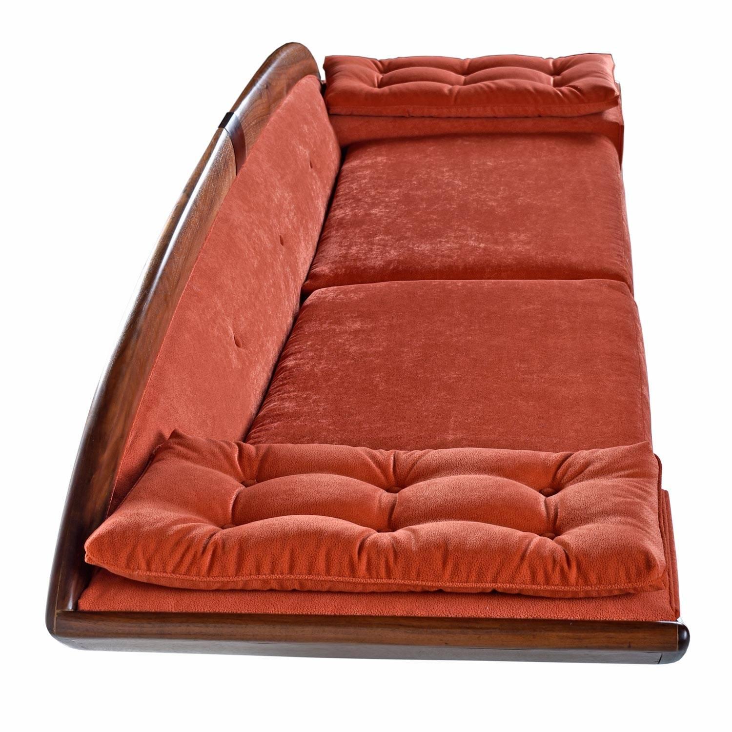 Hollywood Regency Restored Custom-Made Pearsall Style Asian Modern Walnut Gondola Sofa Couch